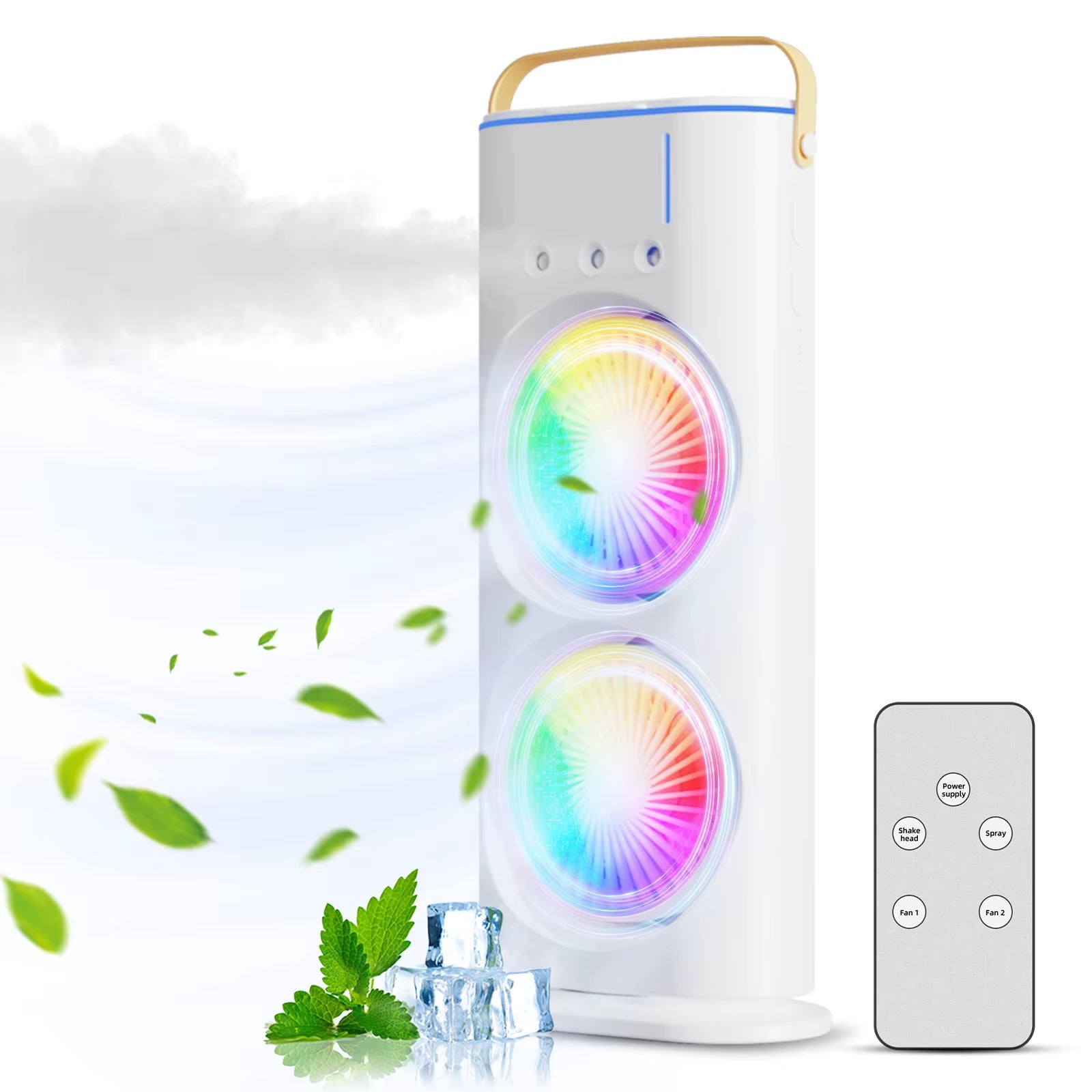 BreezeGlow™ 2-in-1 Dual Mist Cooling Fan – Chill, Hydrate & Light Up Your Space